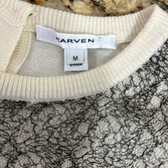 Carven Ivory Wool Long Sleeve Lace Overlay Crew Neck Sweater Size M - Picture 6 of 10